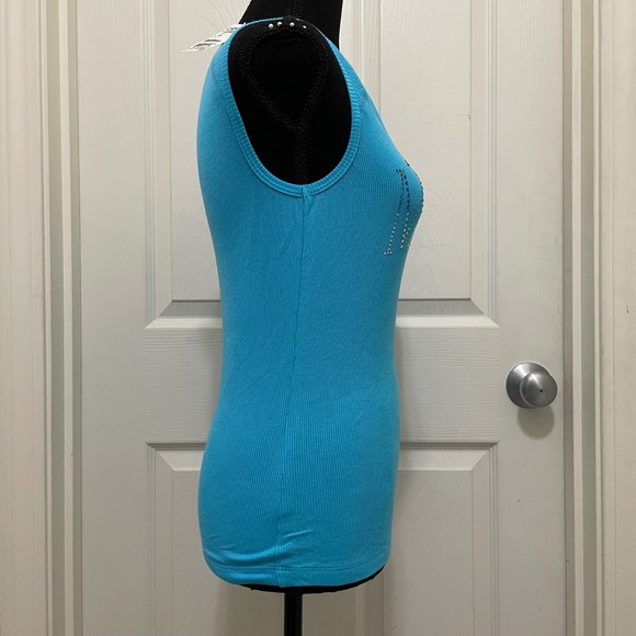 Vintage Y2K Bebe Miami Bling Tank Top NWT Blue Palm Tree Rhinestone XS S M L - Picture 3 of 9